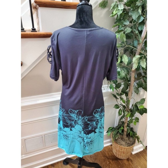 SHEIN Women Black & Blue Polyester Round Neck Short Sleeve Knee Length Dress L - Picture 7 of 11